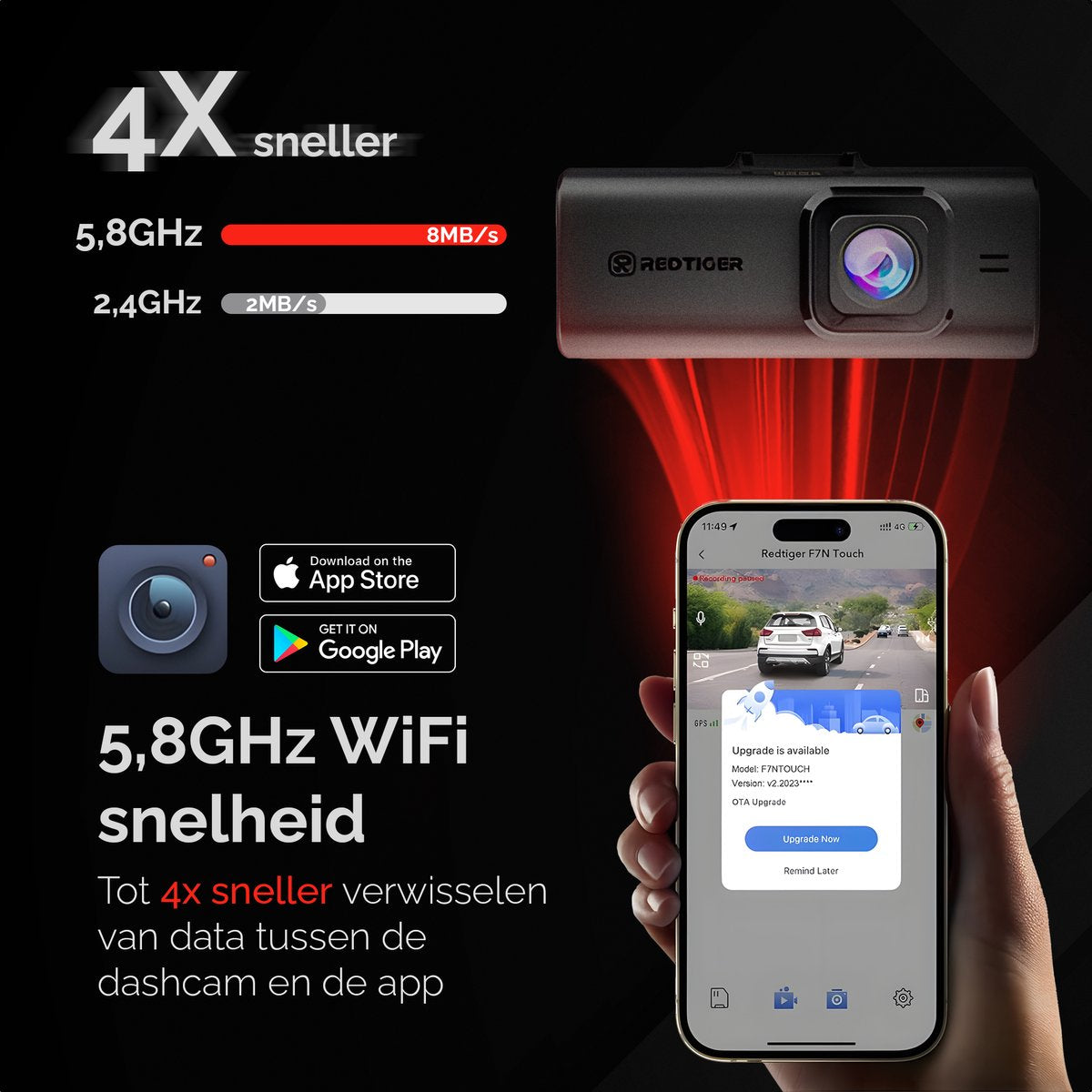 RedTiger F7NTouch Pro - Dual Dashcam met Touchscreen - Ultra 4K & 1080P