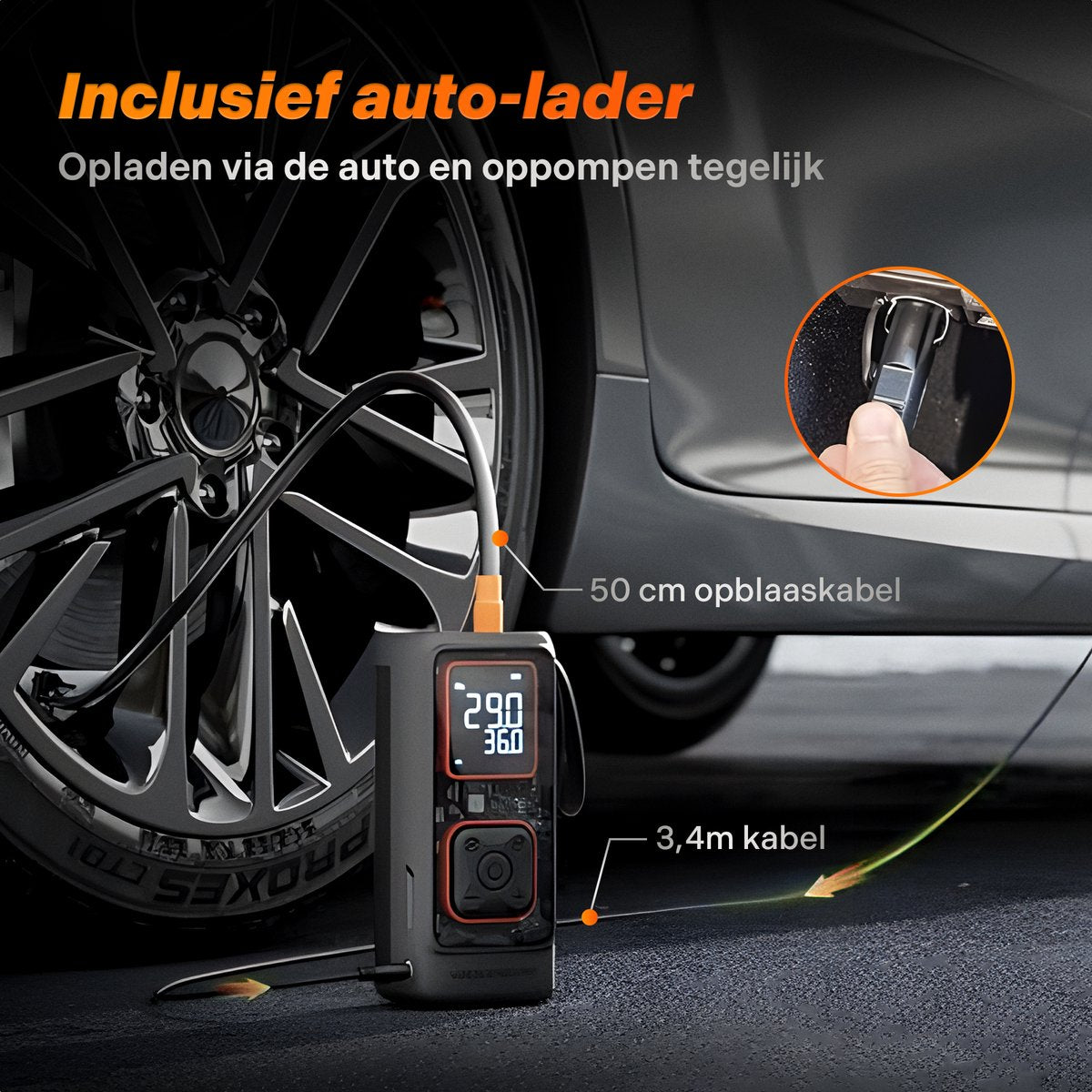 Wolfbox Elektrische Fietspomp - Luchtcompressor - voor Fiets, Scooter, Motor en Auto - Elektrische Bandenpomp - Autobanden Pomp