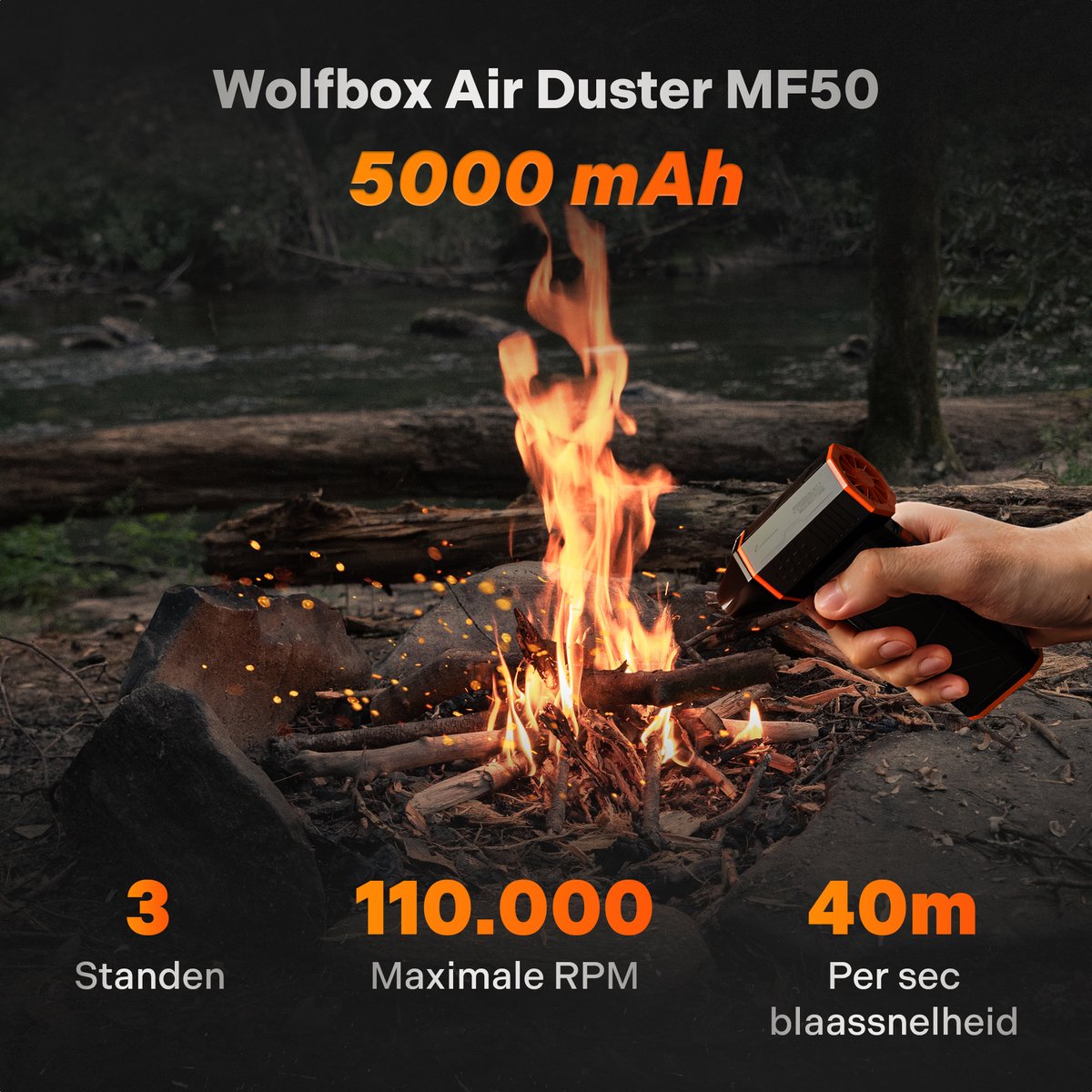 Wolfbox MF50 Air Duster Draadloos - Oplaadbaar 5000mAh - Compressed air - Perslucht
