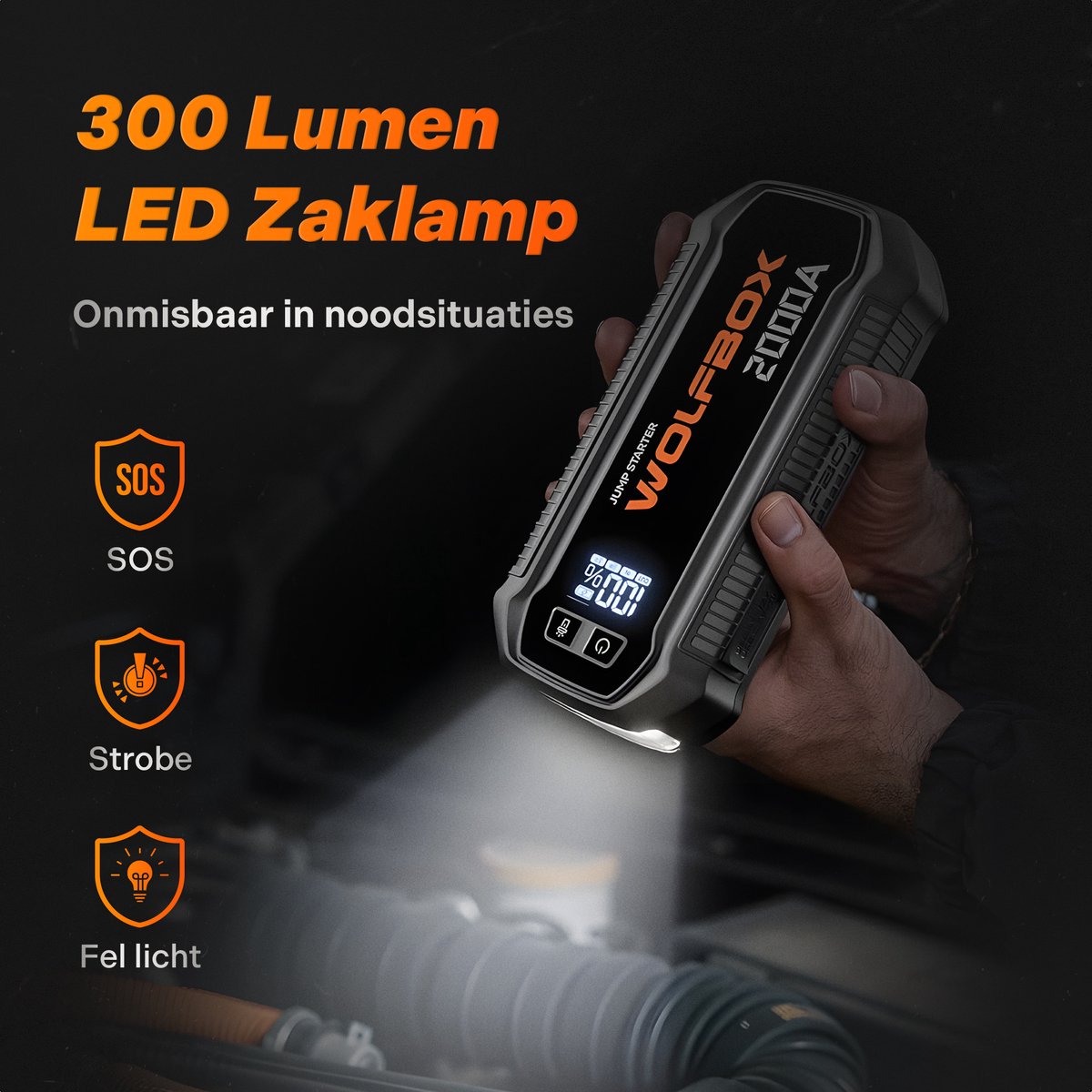 Wolfbox Jumpstarter - 2000A/12.000mAh – Startkabels met Powerbank - Starthulp Voor Auto's