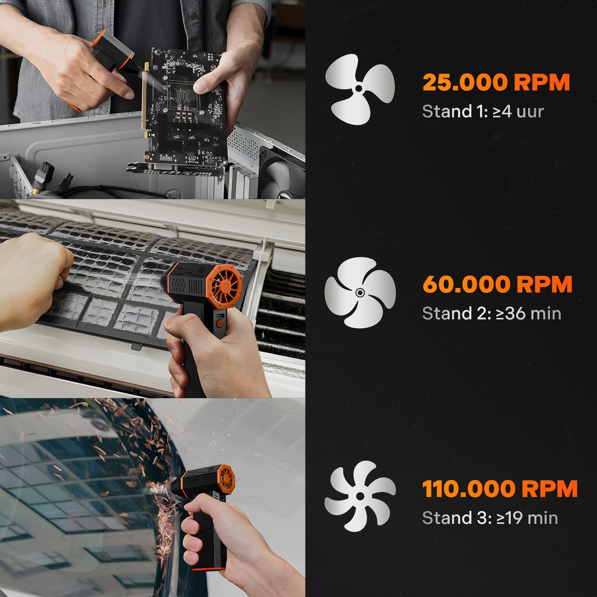 Wolfbox MF50 Air Duster Draadloos - Oplaadbaar 5000mAh - Compressed air - Perslucht