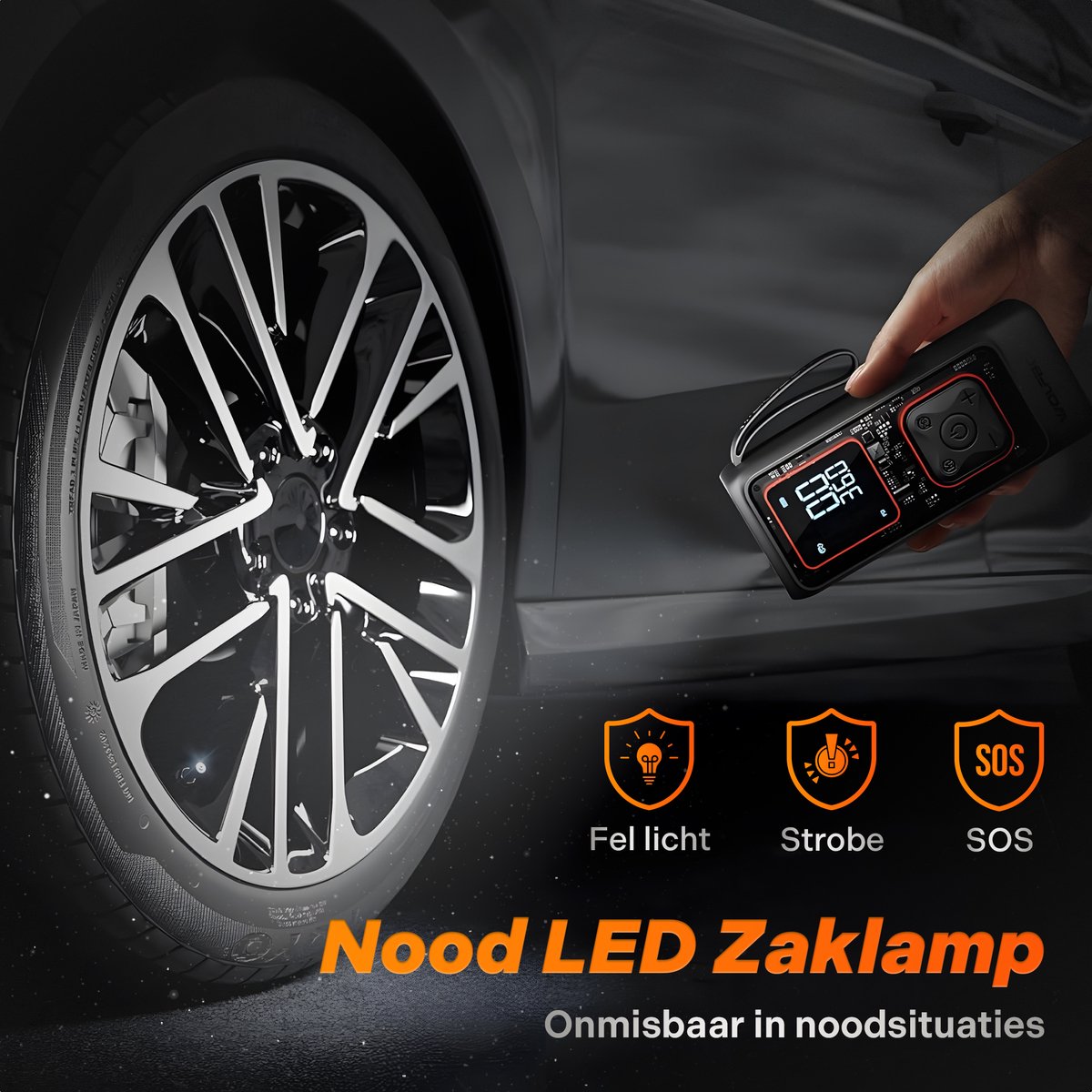 Wolfbox Elektrische Fietspomp - Luchtcompressor - voor Fiets, Scooter, Motor en Auto - Elektrische Bandenpomp - Autobanden Pomp