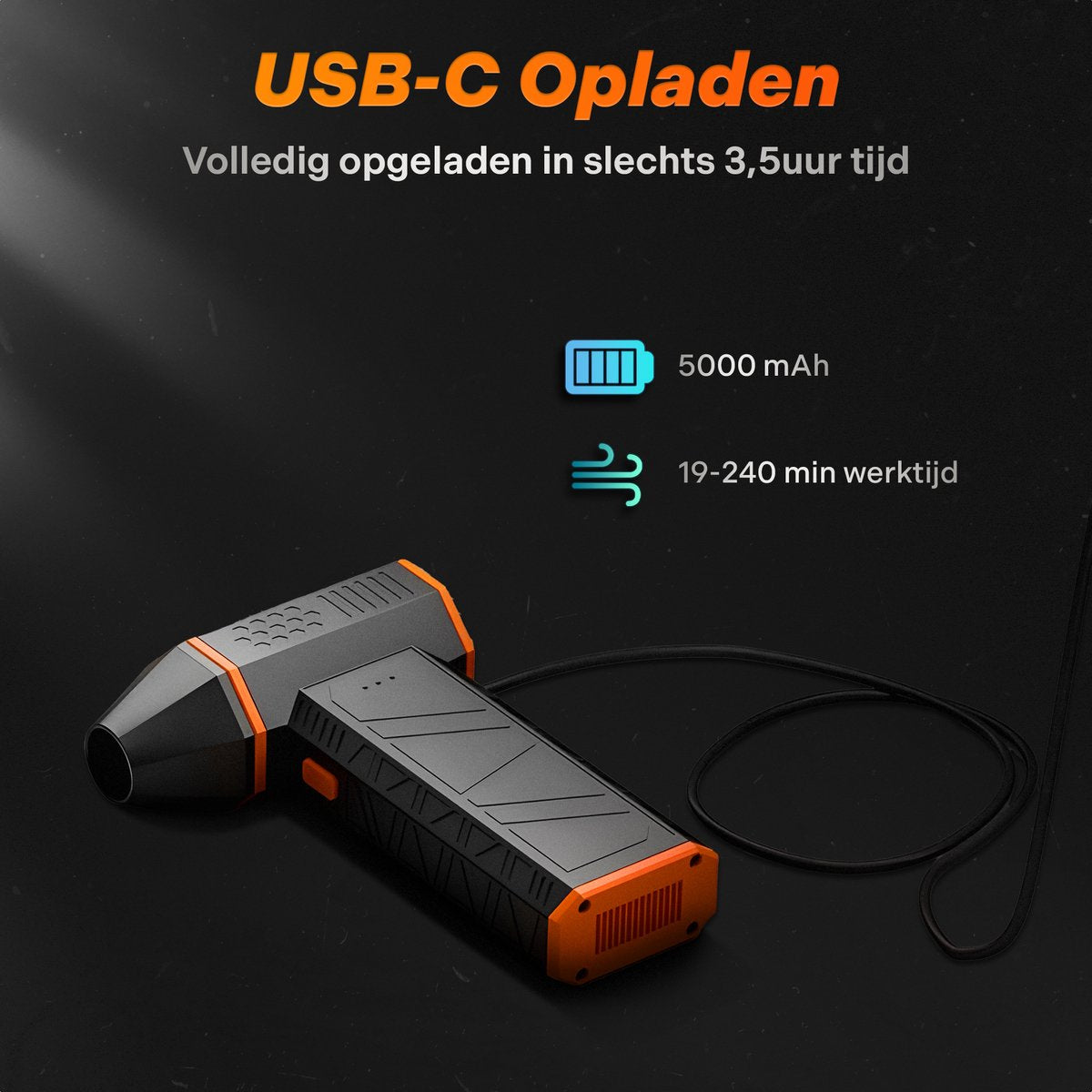 Wolfbox MF50 Air Duster Draadloos - Oplaadbaar 5000mAh - Compressed air - Perslucht