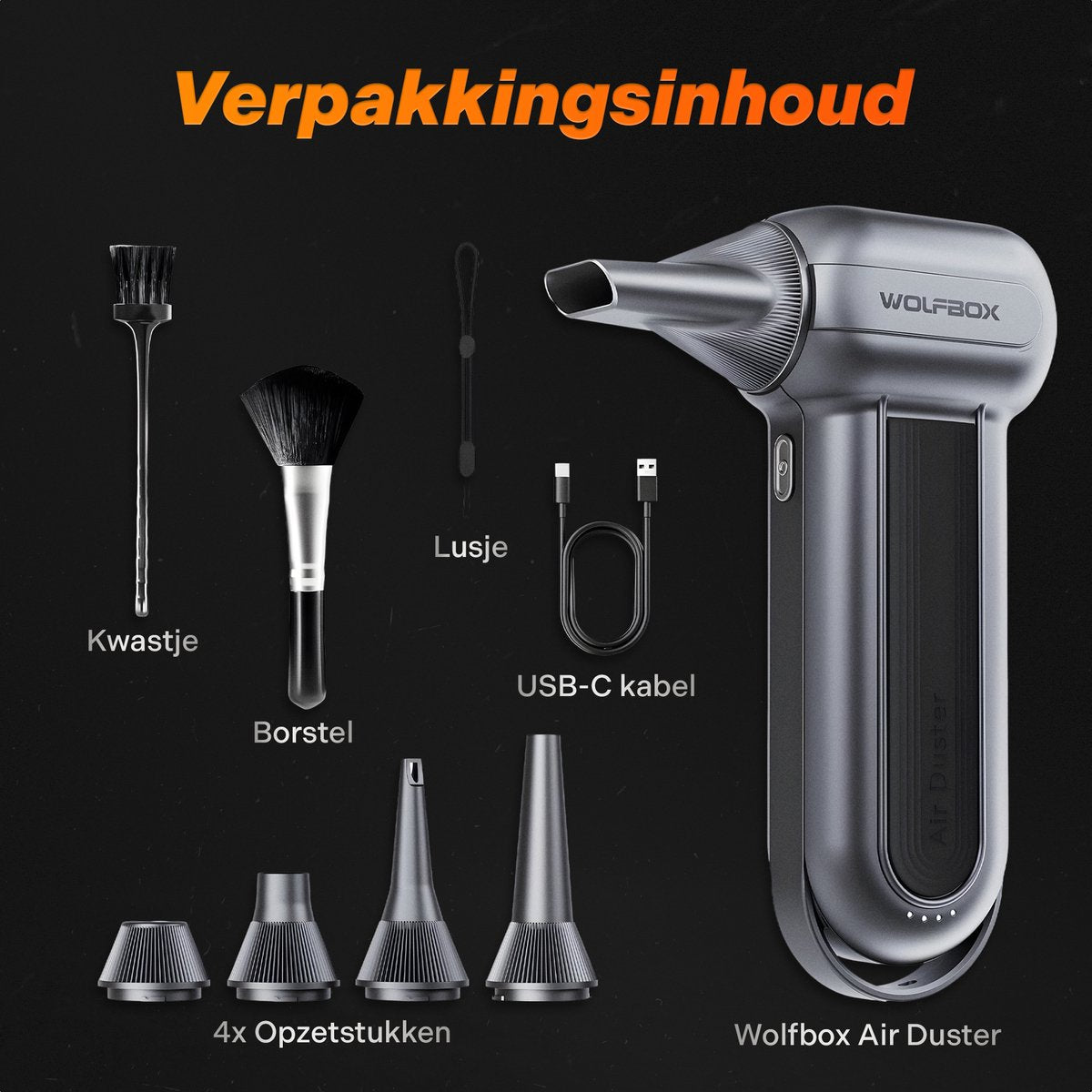 Wolfbox MF100 Air Duster Oplaadbaar 6000mAh - Compressed air