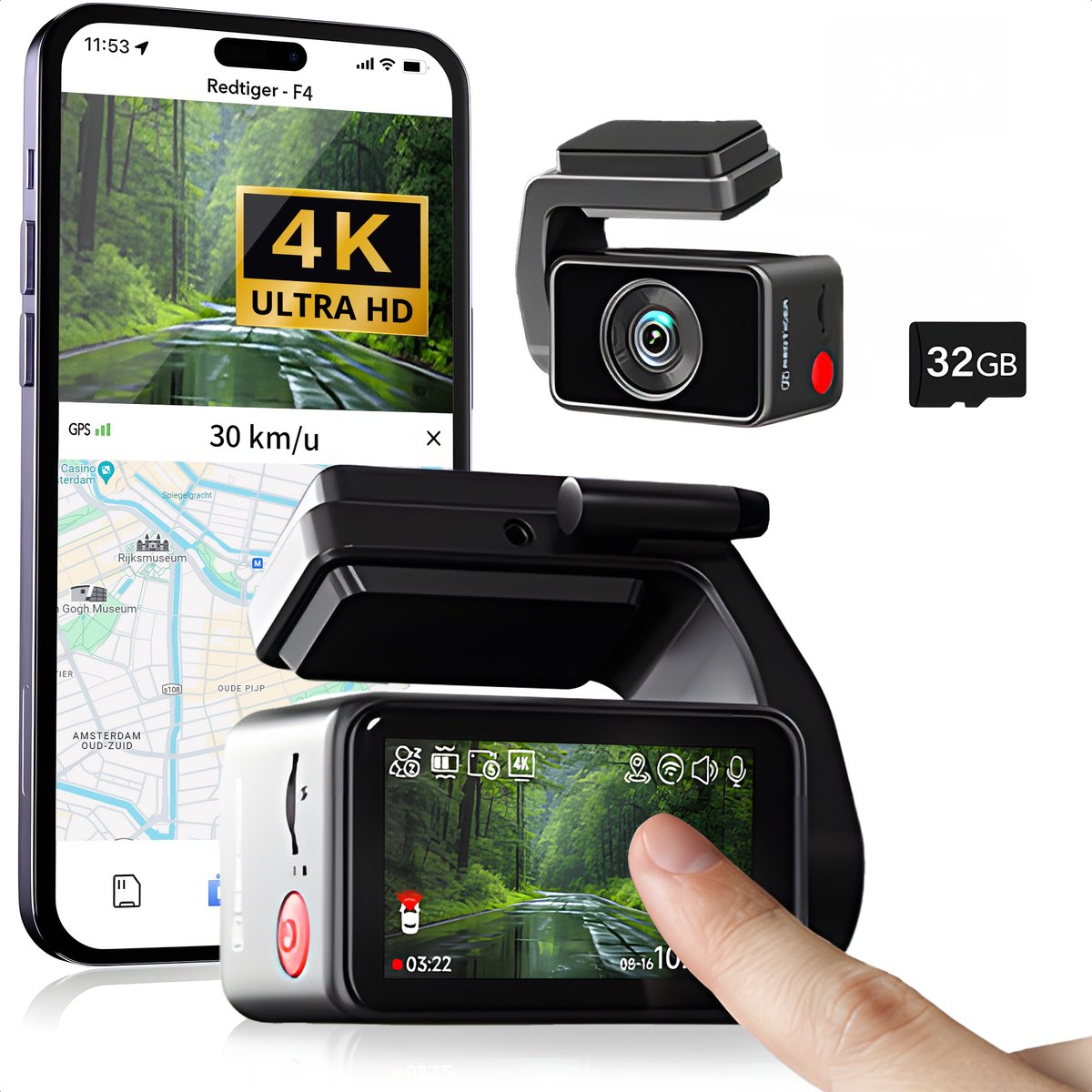 Redtiger F4 4K Dashcam, 5G Wifi met GPS