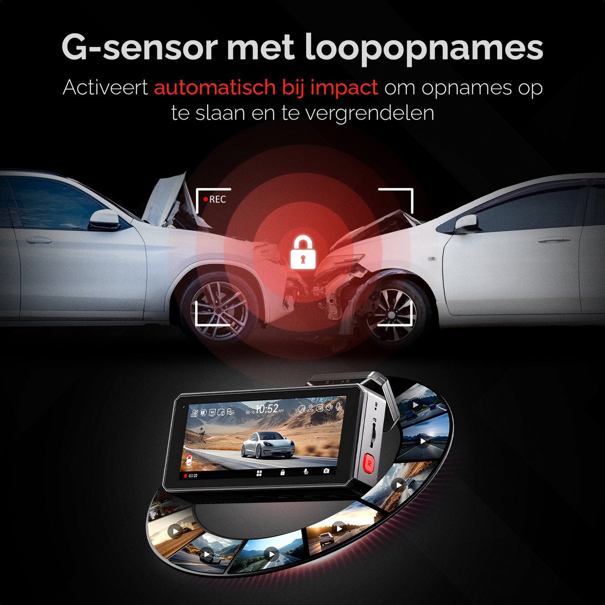 RedTiger F77, 4K + 4K Dashcam, GPS, 5G Wifi met app en Touchscreen, 128GB Intern Geheugen