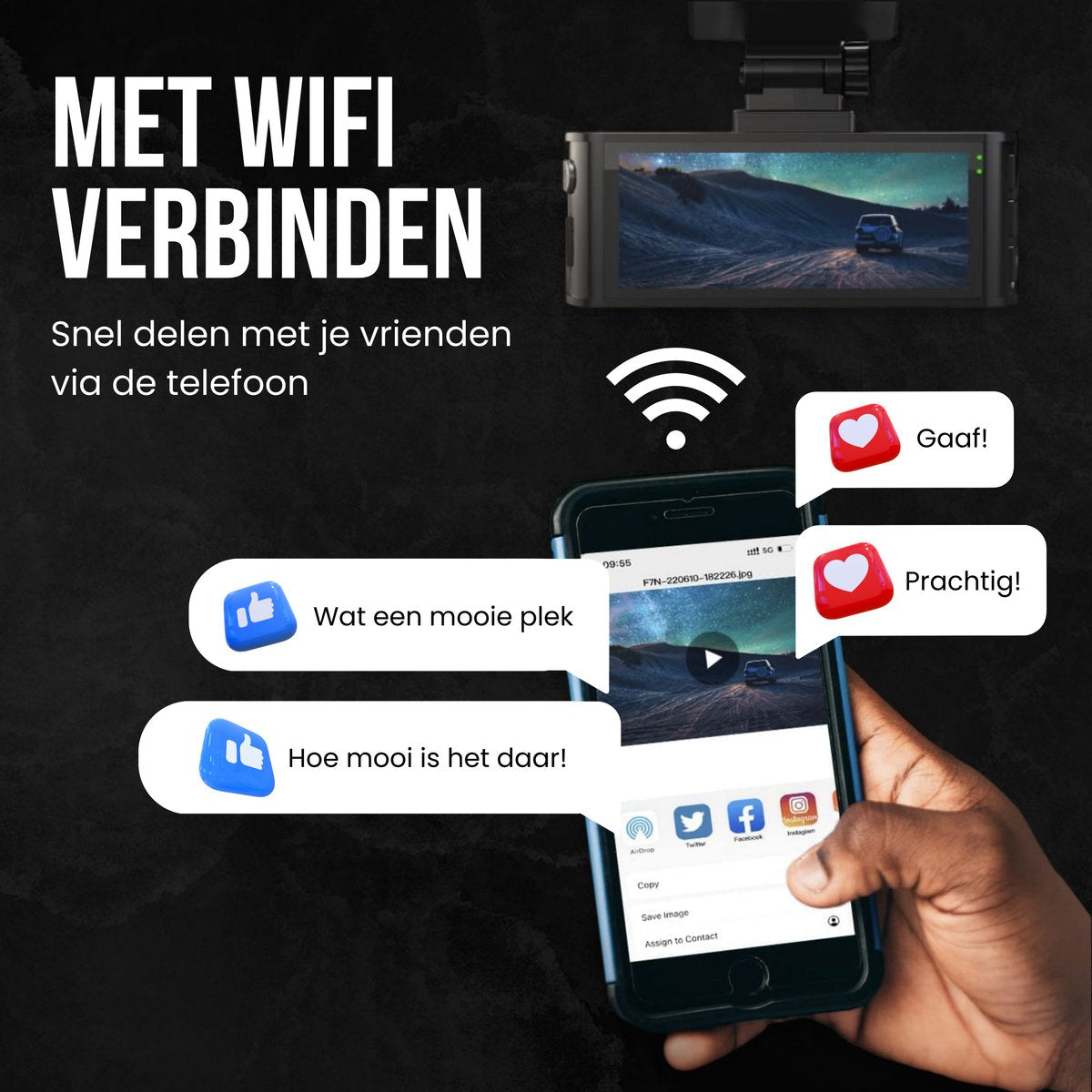 RedTiger F7N Dual Dashcam 4K & 1080P WiFi en GPS - 3,18 Inch met App