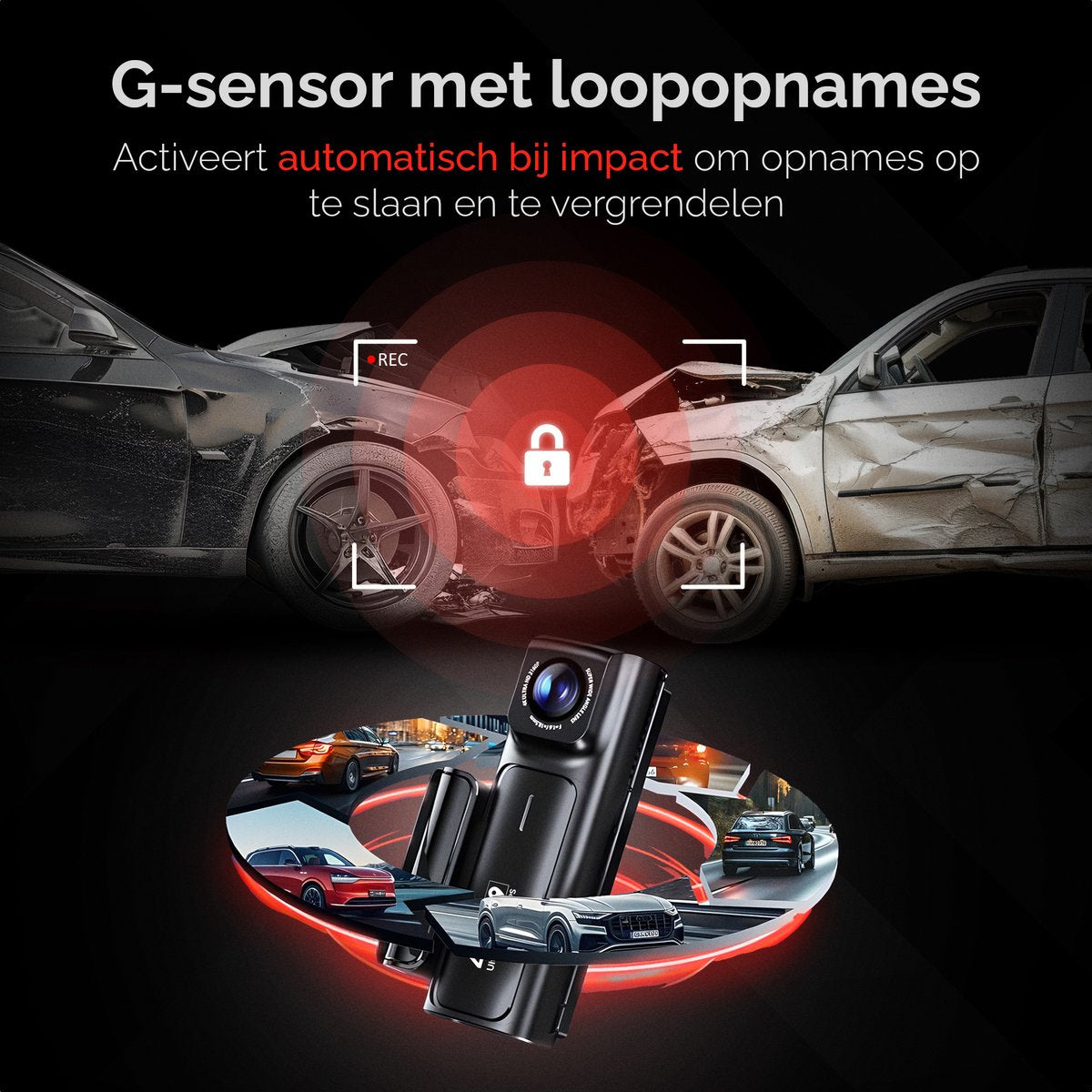 Camsy K803 Dual Dashcam voor auto - 4K & 1080p - Voor en achter Camera - WiFi en Gps - 3,59 inch LCD met App - Sony Sensor - Nachtzicht - Parkeerbewaking - G Sensor - Loop opname