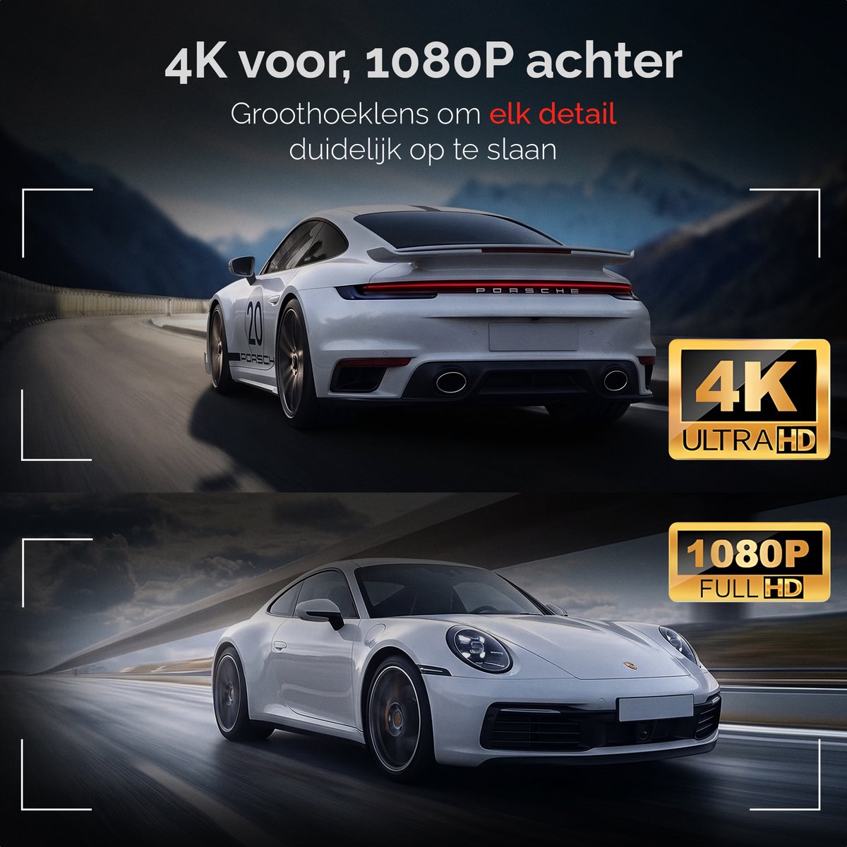Camsy K803 Dual Dashcam voor auto - 4K & 1080p - Voor en achter Camera - WiFi en Gps - 3,59 inch LCD met App - Sony Sensor - Nachtzicht - Parkeerbewaking - G Sensor - Loop opname