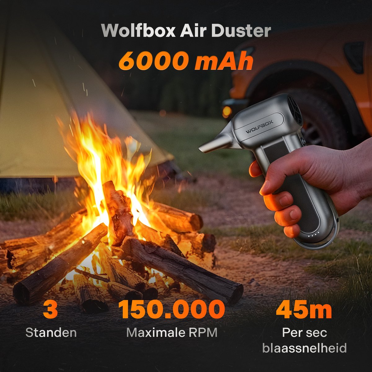Wolfbox MF100 Air Duster Oplaadbaar 6000mAh - Compressed air