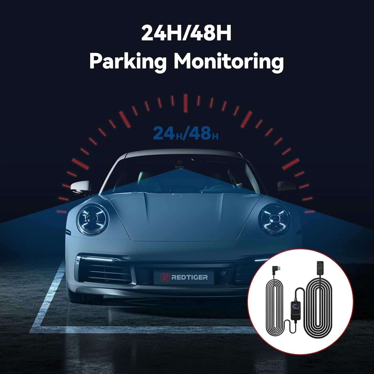 RedTiger Dashcam OBD Hardwire Kit Voedingskabel – USB-C Poort, 3 Meter, 12V-24V naar 5V.