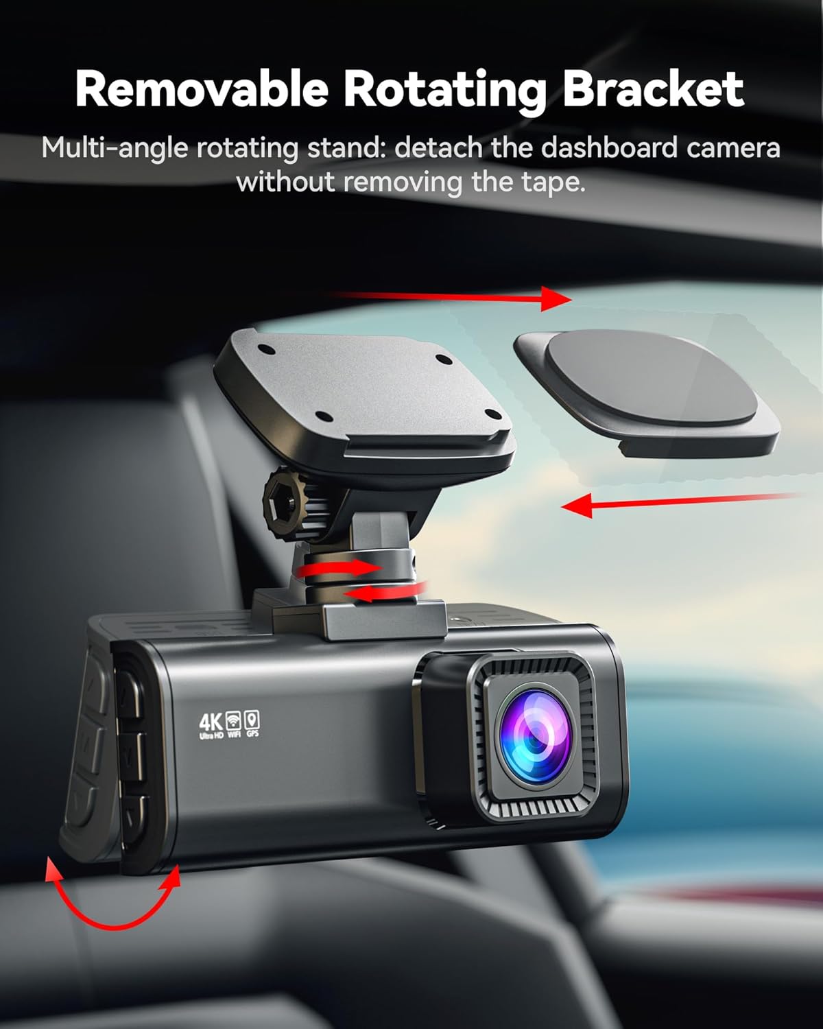 RedTiger 180° Draaibare Zuignaphouder met GPS voor F7N-serie / F8 / F17 Dashcam – Eenvoudige installatie, inclusief kleefpads en elektrostatische stickers