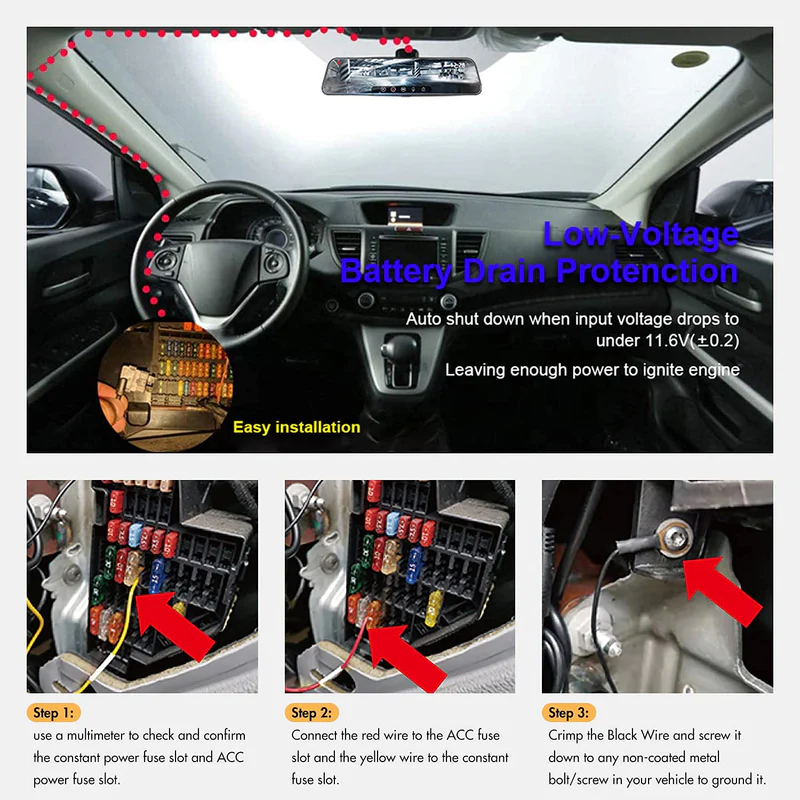 RedTiger Hardware Kit Multisize - Hardware Kit Dashcam voor auto - Parkeerbewaking -