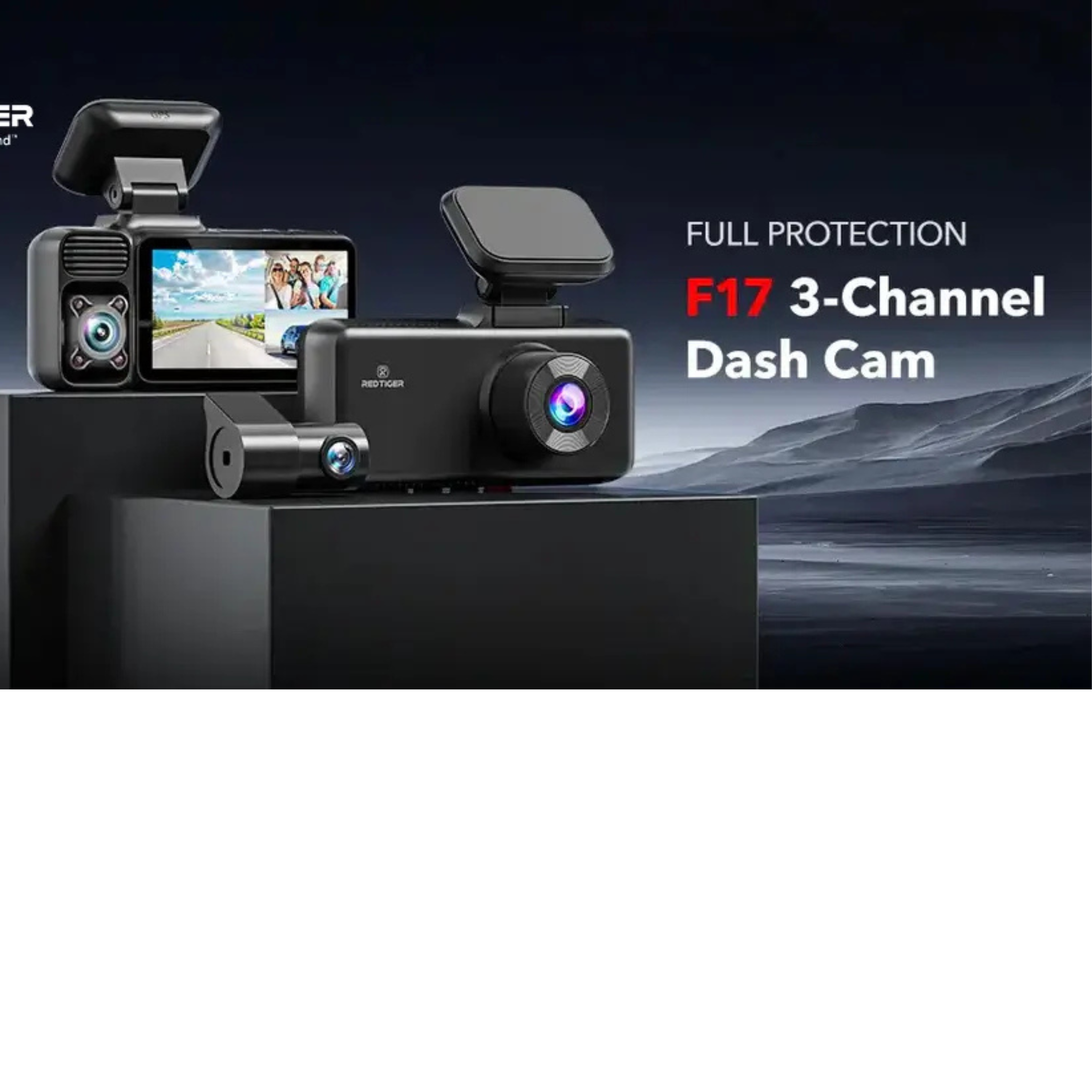 RedTiger F17 Dashcam voor auto voor en achter - 3 kanaals dashcams voor een 360° overzicht.