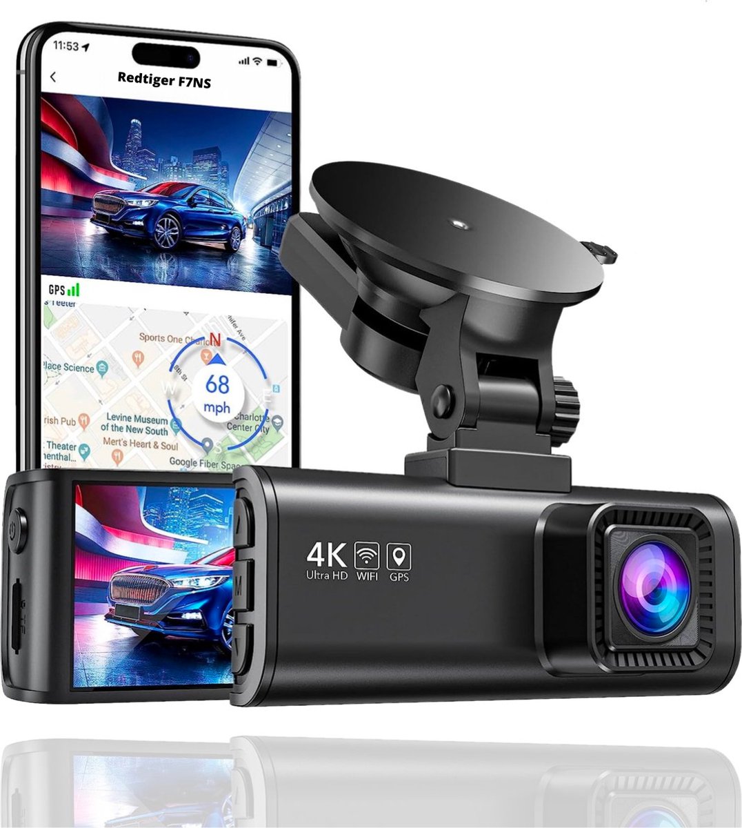 RedTiger F7NS 4K Dashcam, Wifi en GPS, met app