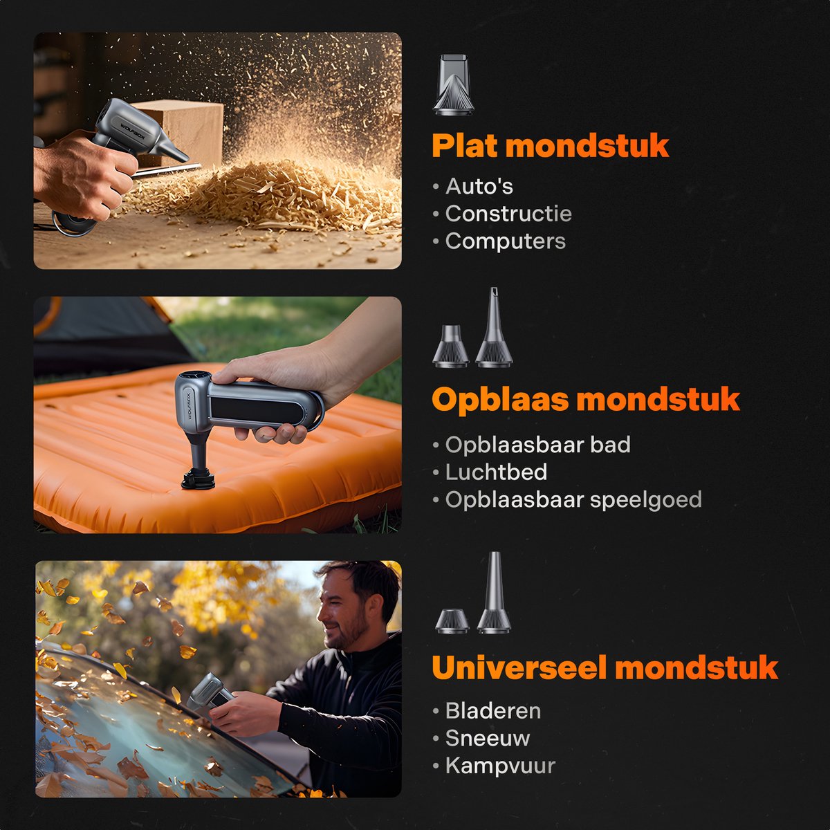 Wolfbox MF100 Air Duster Oplaadbaar 6000mAh - Compressed air