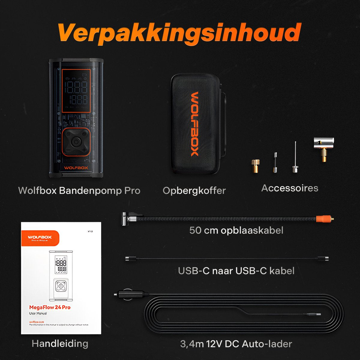 Wolfbox Elektrische Bandenpomp - Luchtcompressor - voor Fiets, Scooter, Motor en Auto - Elektrische Bandenpomp - Auto Bandenpomp