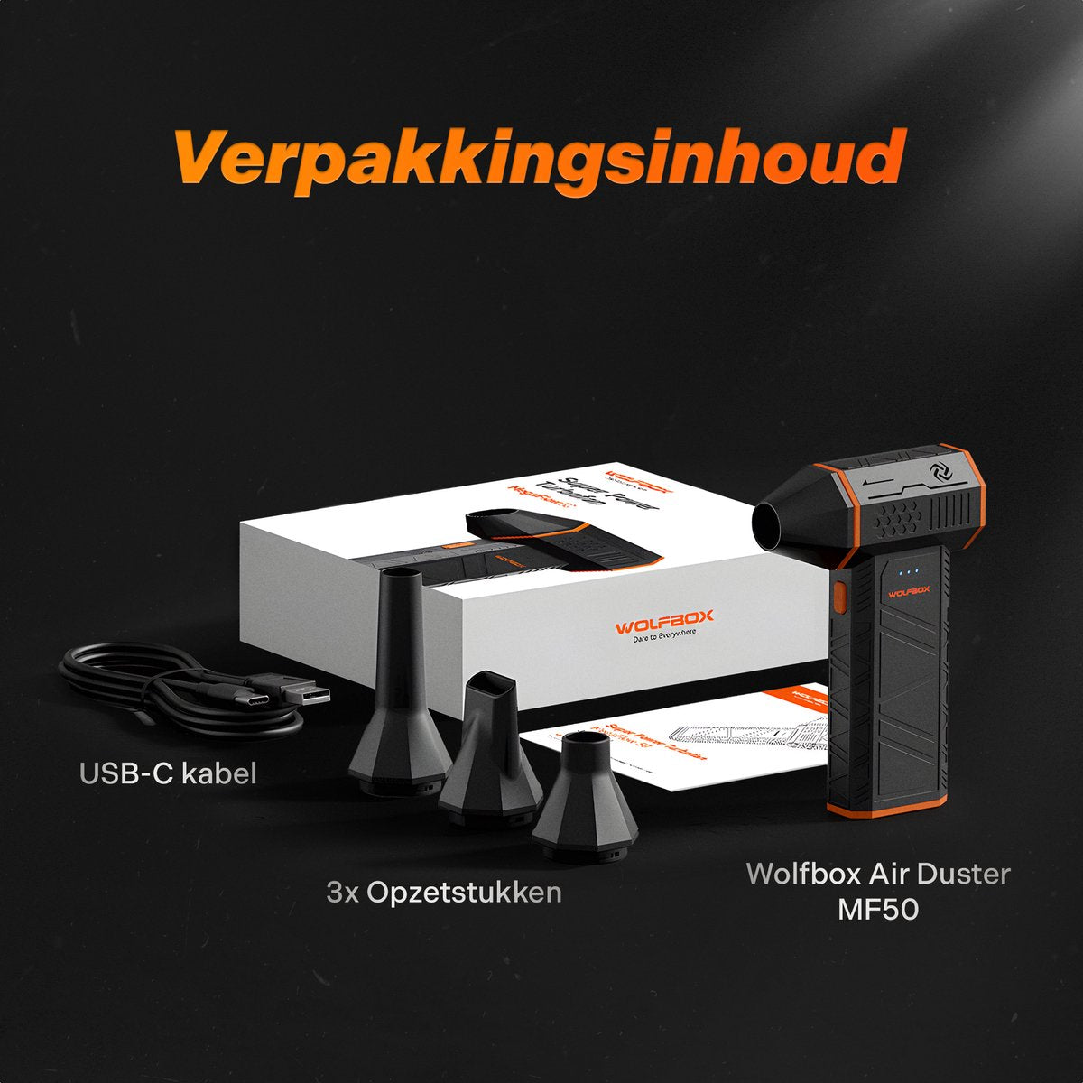 Wolfbox MF50 Air Duster Draadloos - Oplaadbaar 5000mAh - Compressed air - Perslucht