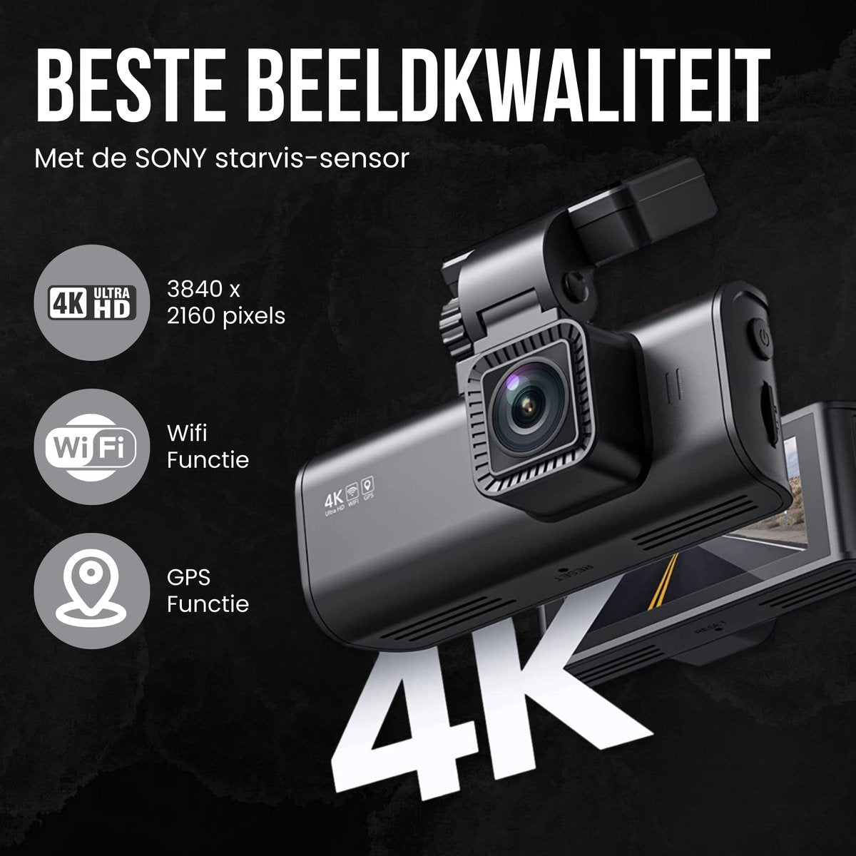 RedTiger F7N Dual Dashcam 4K &amp; 1080P WiFi en GPS - 3,18 Inch met App