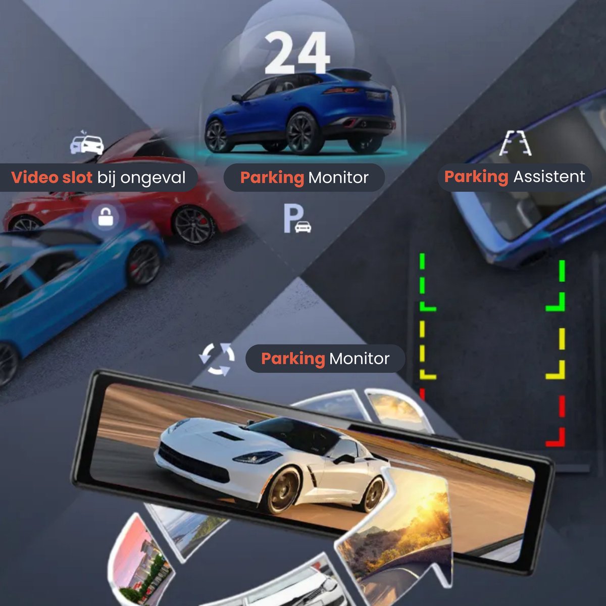 RedTiger T27 4K Spiegel Dashcam, GPS met WDR, 2.5K achtercamera