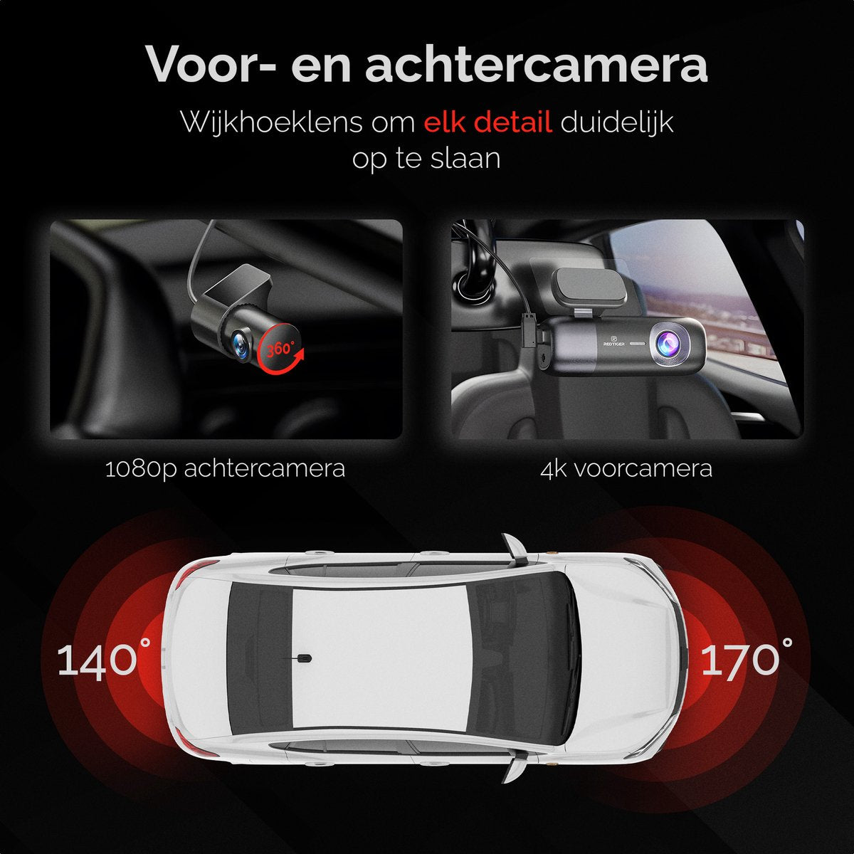 Redtiger F9 Dual Dashcam 4K &amp; 1080P Wifi, GPS