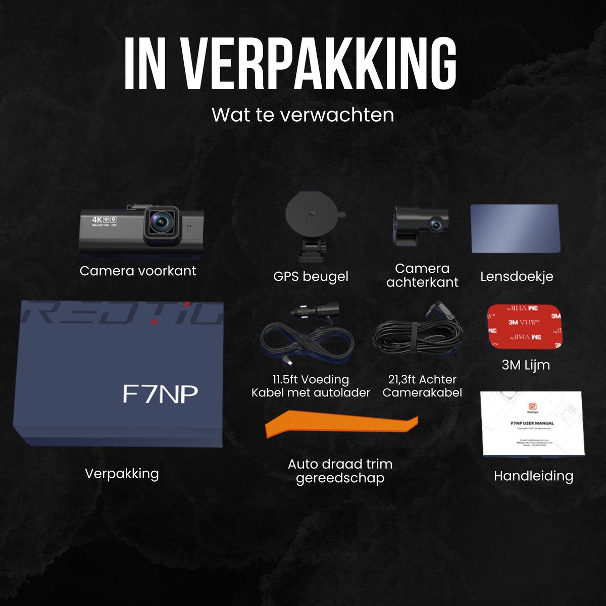 Redtiger F7NP 4K Dual Dashcam Wifi, GPS met app