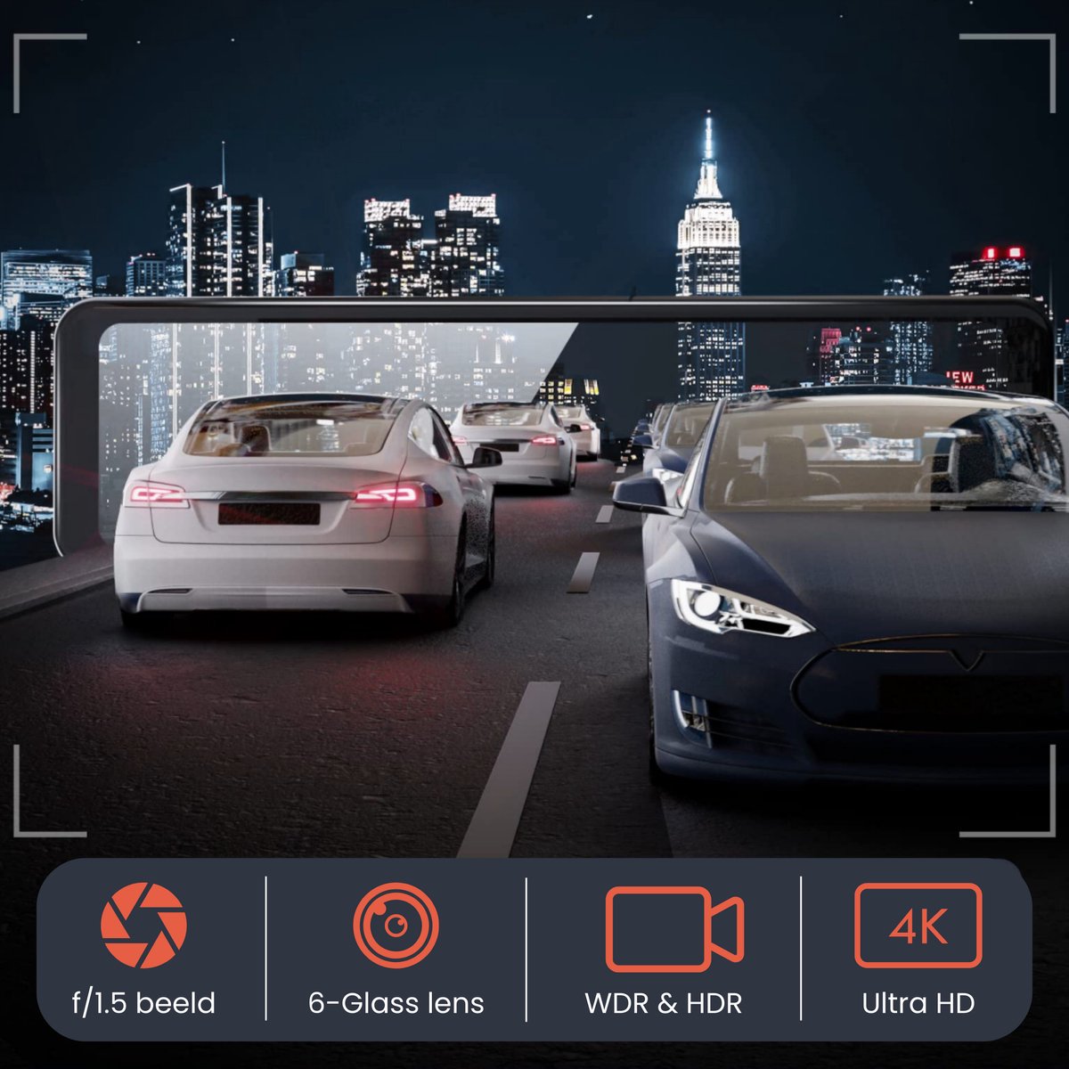 RedTiger T27 4K Spiegel Dashcam, GPS met WDR, 2.5K achtercamera