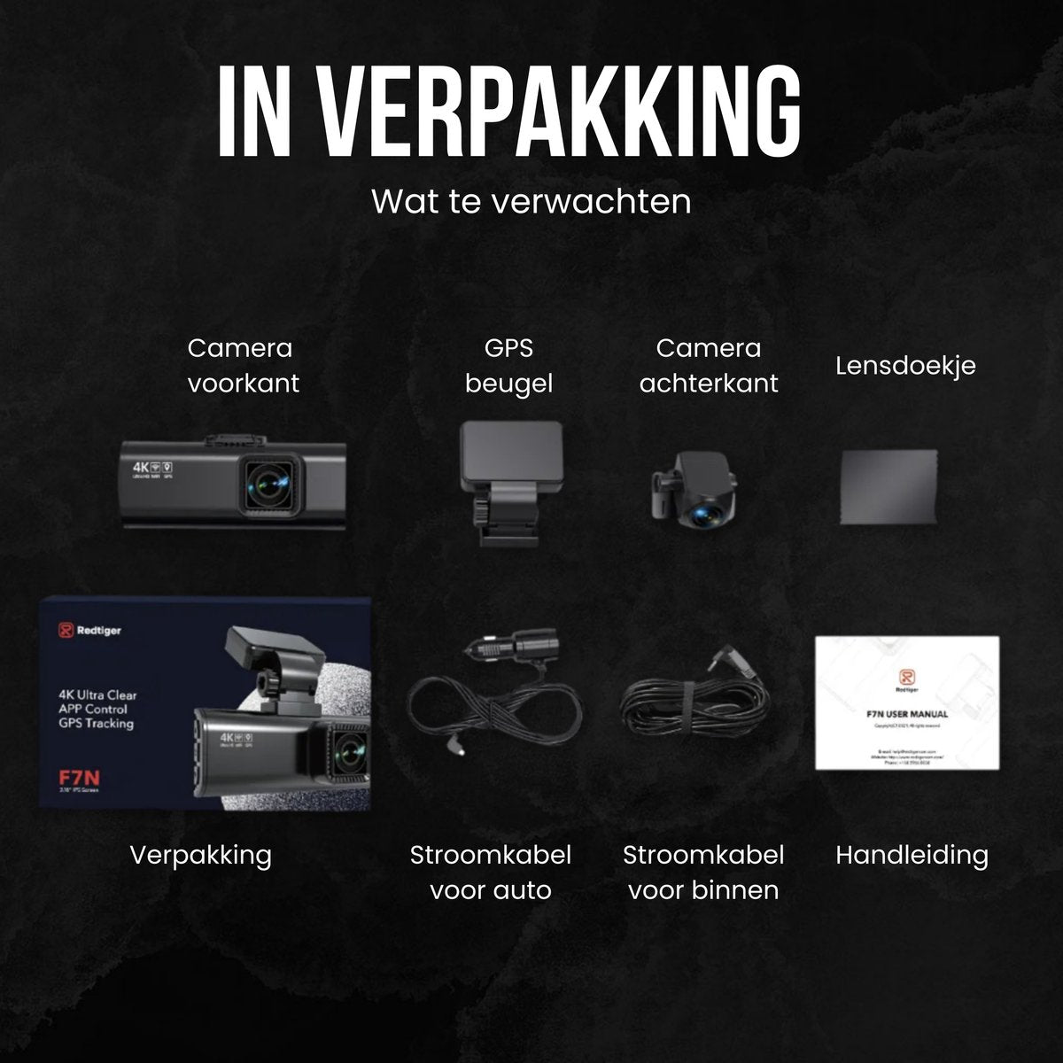 RedTiger F7N Dual Dashcam 4K &amp; 1080P WiFi en GPS - 3,18 Inch met App