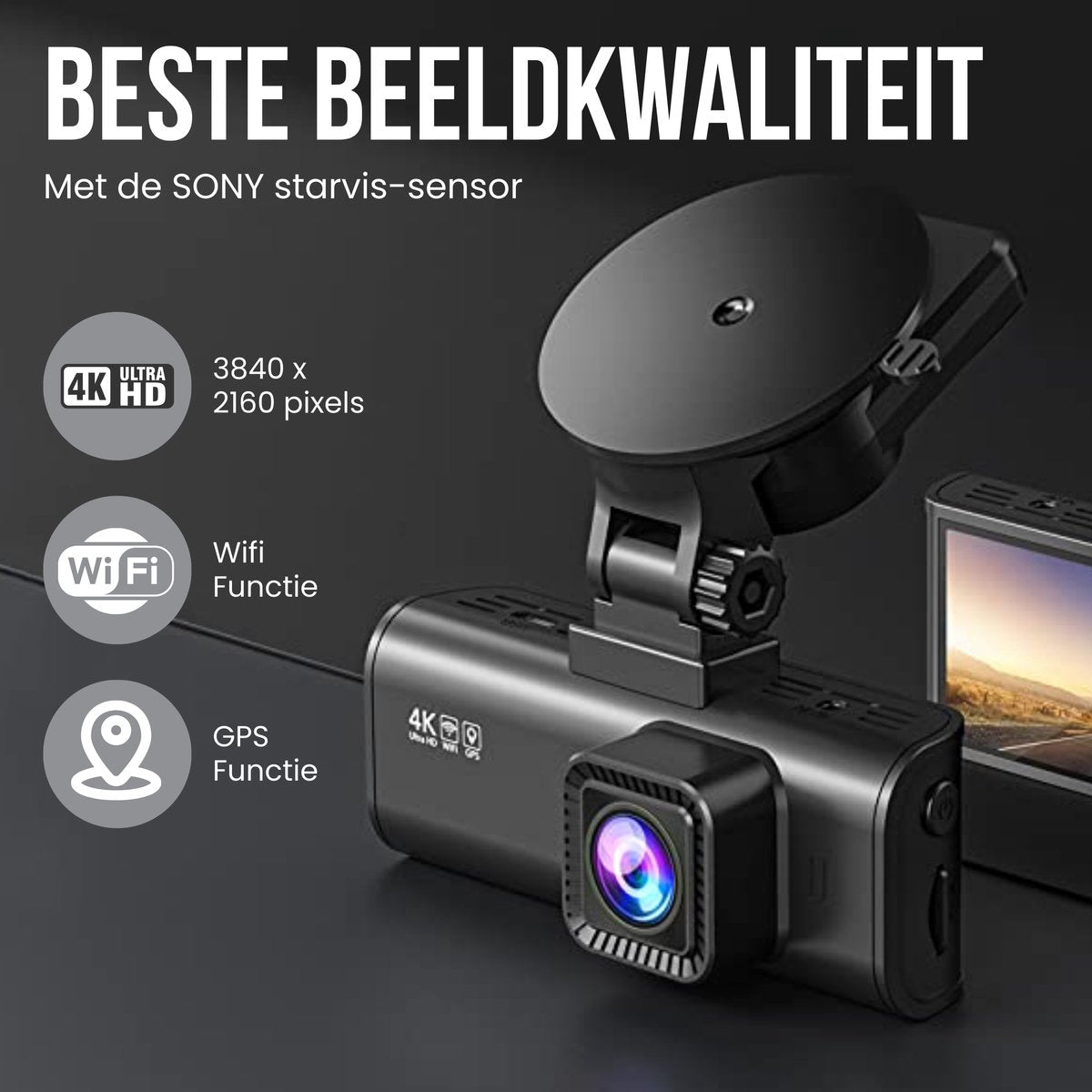 Redtiger F7NP 4K Dual Dashcam Wifi, GPS met app