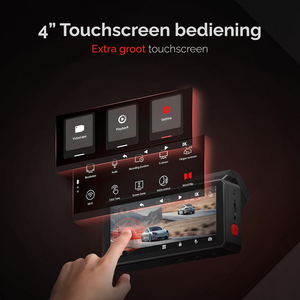 RedTiger F77, 4K + 4K Dashcam, GPS, 5G Wifi met app en Touchscreen, 128GB Intern Geheugen