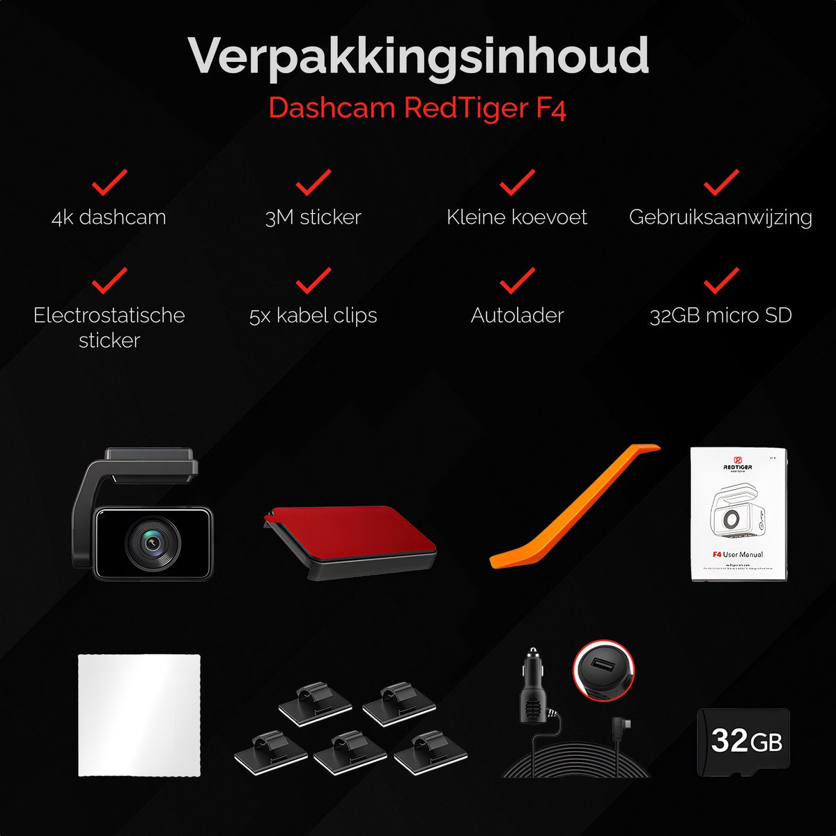 Redtiger F4 4K Dashcam, 5G Wifi met GPS