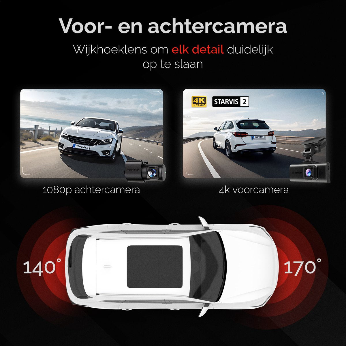 RedTiger F7NTouch Pro - Dual Dashcam met Touchscreen - Ultra 4K &amp; 1080P