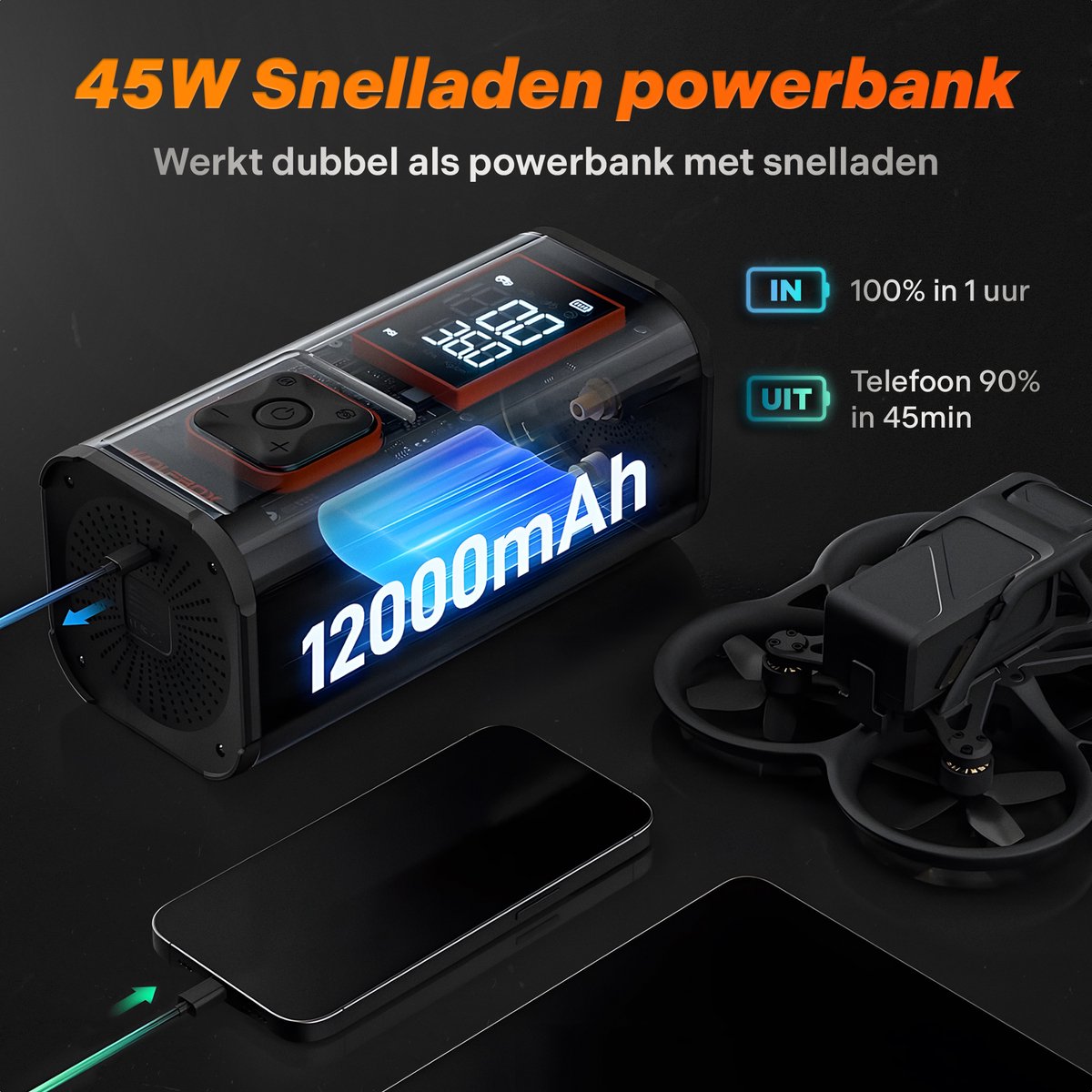 Wolfbox Elektrische Bandenpomp - Luchtcompressor - voor Fiets, Scooter, Motor en Auto - Elektrische Bandenpomp - Auto Bandenpomp