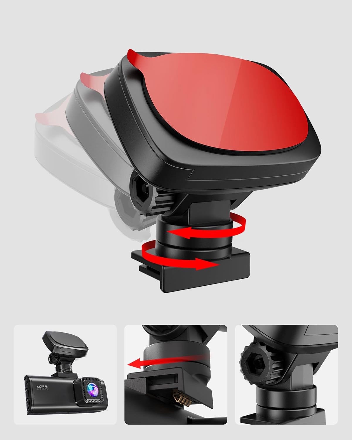 RedTiger 180° Draaibare Zuignaphouder met GPS voor F7N-serie / F8 / F17 Dashcam – Eenvoudige installatie, inclusief kleefpads en elektrostatische stickers