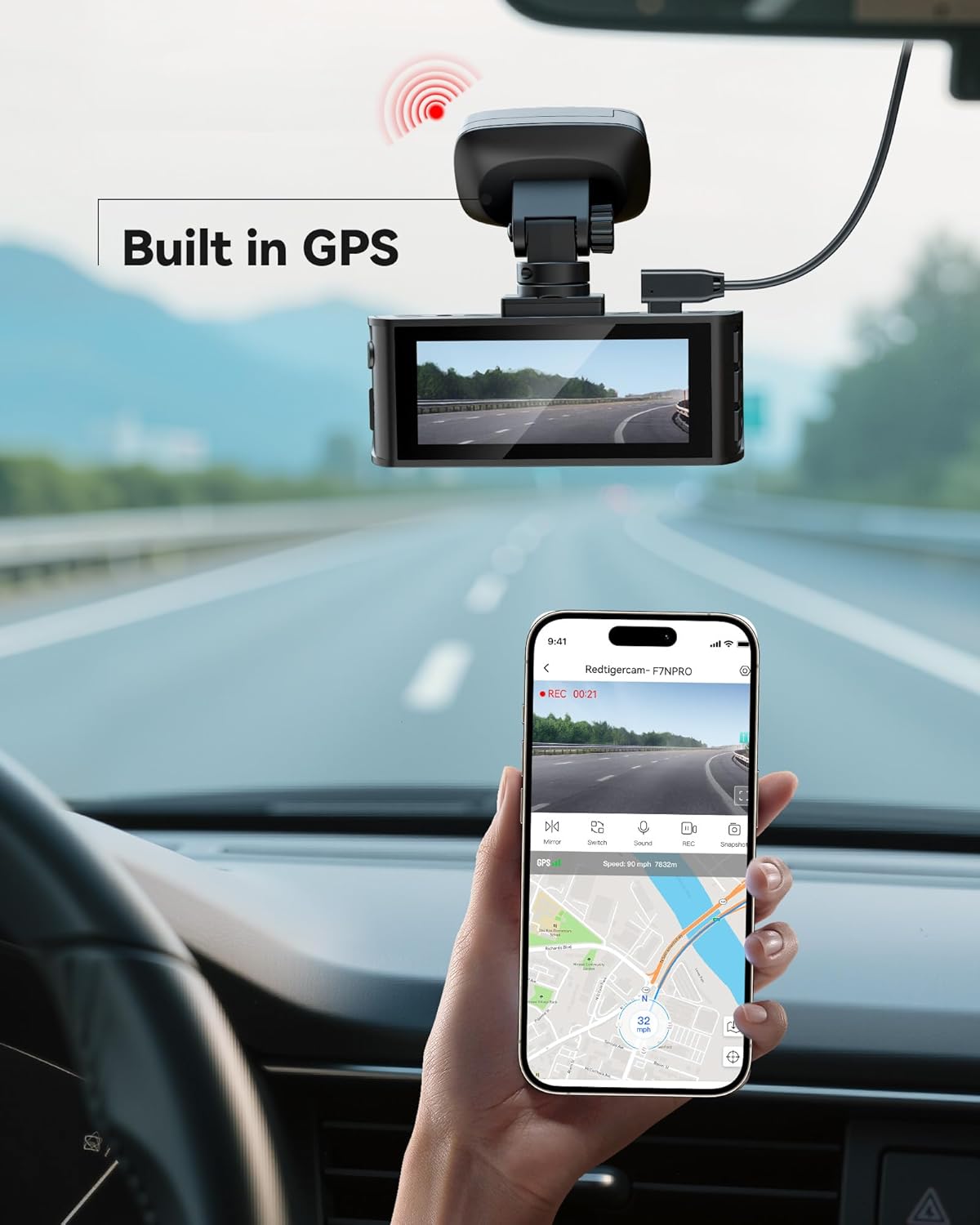 RedTiger 180° Draaibare Zuignaphouder met GPS voor F7N-serie / F8 / F17 Dashcam – Eenvoudige installatie, inclusief kleefpads en elektrostatische stickers